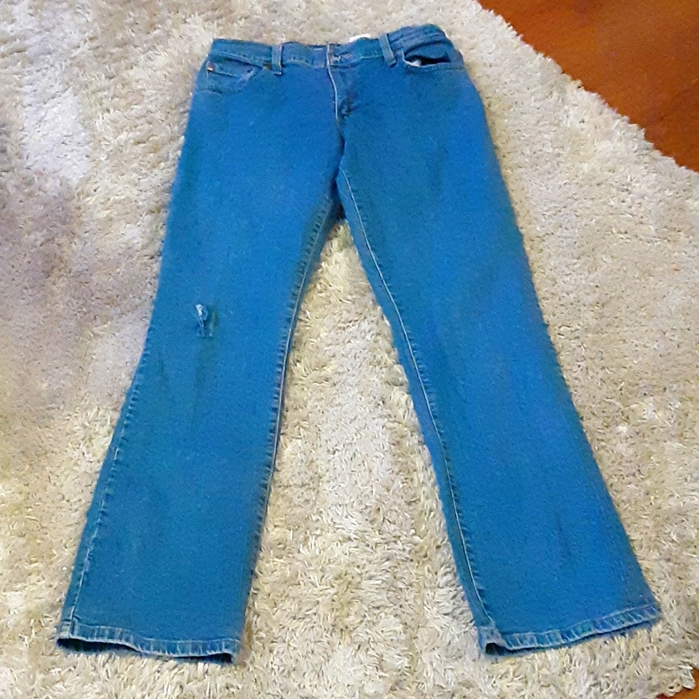 Levi's 550 relaxed bootcut 5 pocket distressed stretch blue jeans size 6M EUC…